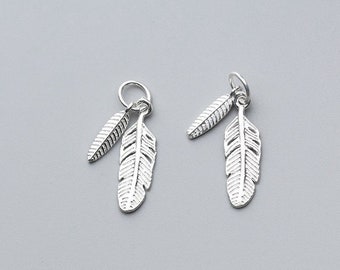 Sterling Silver Feather Charms, Double feather Charm, 925 Silver Bird Charm, Sterling earring charm bracelet charm necklace charm