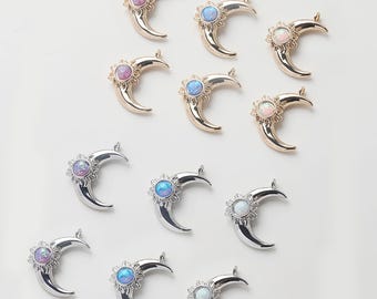 14K Gold Plated CZ Opal Moon Charm Pendant, Celestial Jewelry
