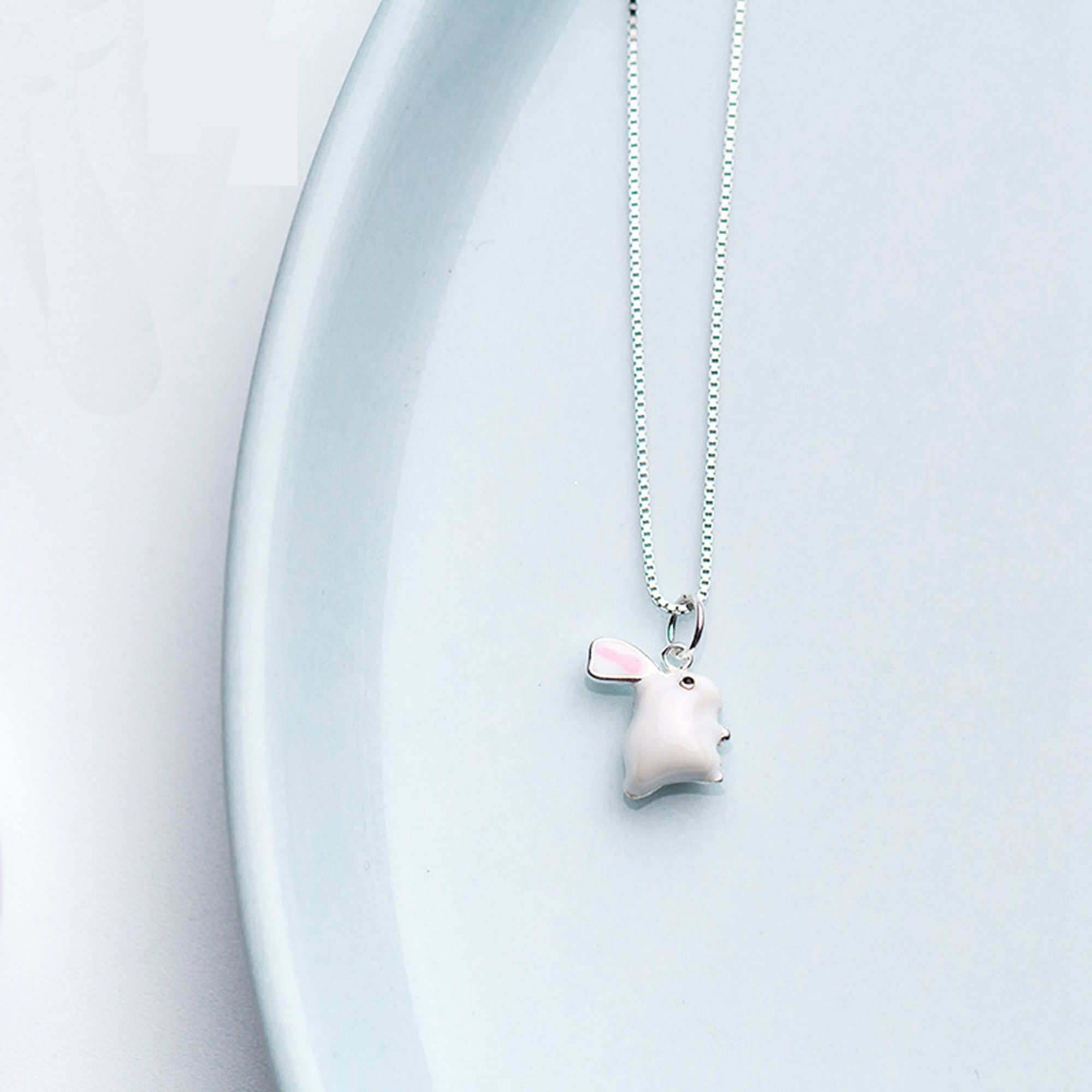 Sterling Silver Rabbit Charm Pendant Bunny Bracelet White 