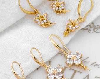Boucles D'oreilles Crochet Avec Pampilles, Perles Et Cristaux Style Feuille - Couleur Or - Occasion Très Bon état