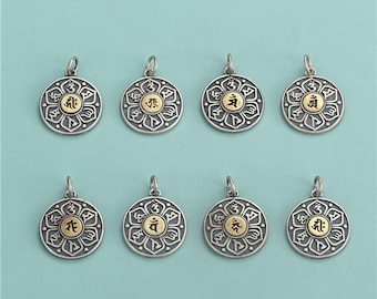 Colgante con el mantra Om de plata de ley, collar/pulsera budista (18,5 mm)