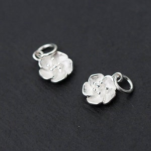 Sterling Silver Plum Flower Charm Pendant, Garden Bracelet, Garden Necklace, Spring Earring,Small Charm,Botanical Jewelry,Plum Blossom Charm