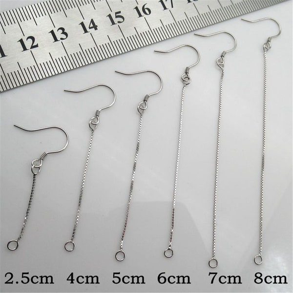 Sterling Silver Ear Wire Hooks Box Chain Threader with Closed Jump Ring, Silver Earring Hooks, Ear Threads, Ear Threader, Earring Component