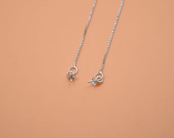 Sterling Silver Box Chain Earring Threaders with Cup, Half Drilled Beads (2 Pairs)