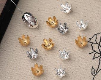 Copriperle a forma di fiore placcati in oro 14 carati, accessori per la creazione di gioielli (9,2 mm)