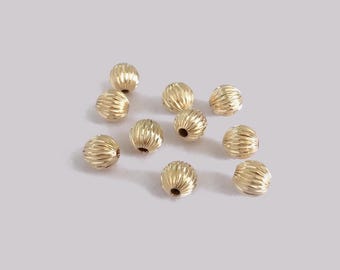 Runde Kürbisperlen, 14 Karat vergoldet, strukturierte Laternenperlen, geriffelte Goldperlen, lose Perlen für DIY-Armbänder und -Halsketten (3/4/5/6/8 mm)