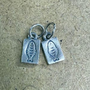 Sterling Silver Fish Charm, Fishing Bracelet, Fishing lure Necklace, Ocean Earring, Rectangle Tag Charm, Sea Jewelry, Fishing gear Charm