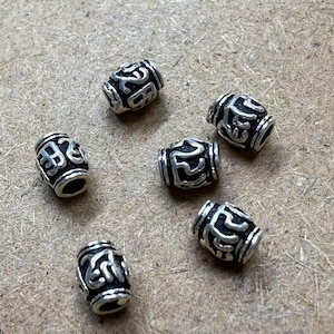 Sterling Silber Om Mani Padme Perlen, buddhistische Perle, Meditation Perle, Mala Perle, religiöse Perle, Armband Spacer, Gebetsperle 5 mm
