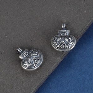 Sterling Silver Flower Longevity Lock Charm Pendant,Wishful Lock Bracelet,Symbolic Necklace,Amulet Earring,Blessing Jewelry,Auspicious Charm