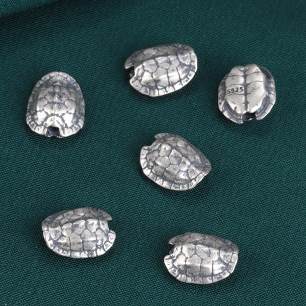 Perles de coquille de tortue en argent sterling, perles de carapace 925 perles de tortue en argent, perle d’espacement de bracelet, perle de collier, perles de carapace de tortue