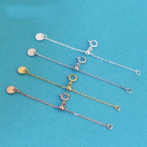 Correntes de extensão de cabo de prata esterlina, extensores de corrente de prata 925, correntes extensoras de colar com etiqueta redonda, contas de silicone e fecho de mola
