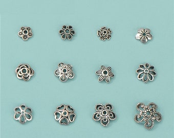 10/50pcs Sterling Silver Bead Caps, Flower Bead Caps, s925 Silver Vintage Flower Bead Caps For Jewelry Making Supplies,Bulk Spacer Beads Cap