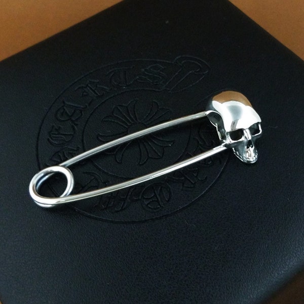 Sterling Silver Skull Safety Pin Pendant, Skull Safety Pin Charms for Jewelry Making, Skull Earrings Necklace Bracelet Charm, Punk Charm