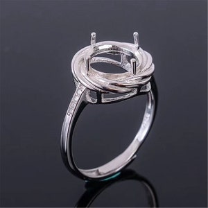 Sterling Silver Round Ring Setting, Spiral Ring Head, 925 Silver Ring Prong Setting With Claw, Solitaire Ring, Art Deco Bezel Ring Band 10mm