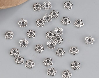 Tappi di perline in argento sterling, tappi di perline da 5 mm, tappi di perline di fiori cavi in argento s925 per forniture per la produzione di gioielli, tappi per perline distanziali sfusi