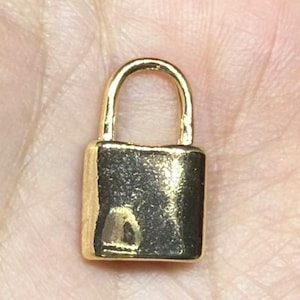 14K Gold Plated Padlock Charm Pendant, Plain Pad Lock Bracelet, Lock Necklace, Square Lock Earring, Key and Lock Jewelry, Friendship Charm
