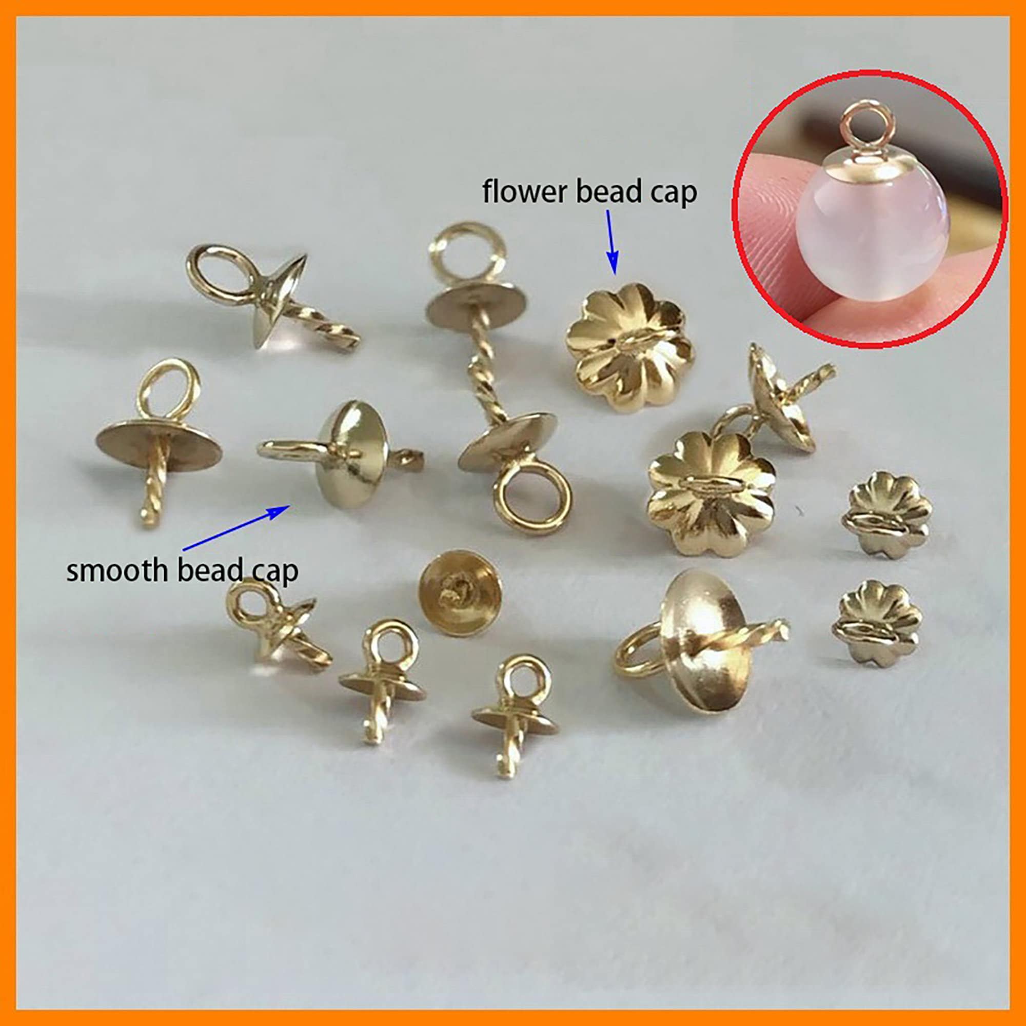 18karat gold pinch bail pendant clasp connector,bead caps with peg