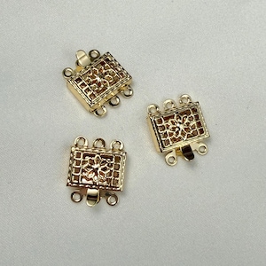 14K Vergoldete Messing Filigrane Rechteckige Verschluss, 2-3 Reihen Box Verschluss (10 x 7 mm)