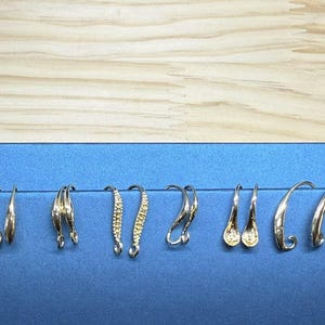 14K Gold Plated Earring Settings Ear Hooks, Gold Tone Earring Hooks For Jewelry Making, Simple Earring Hooks with Loop, Ear wire