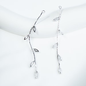 Gold Plated CZ Leaf Tassel Earring Charm, Long Dangle, 4x64mm