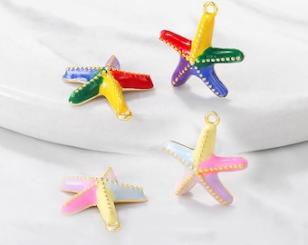 14K Gold Plated Enamel Starfish Charm, Coastal Jewelry