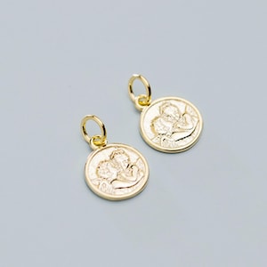 Sterling Silver Angel portrait Charm, s925 Silver gold plated Angel Coin tag Charms For Jewelry Making Supplies, Bracelet Charm