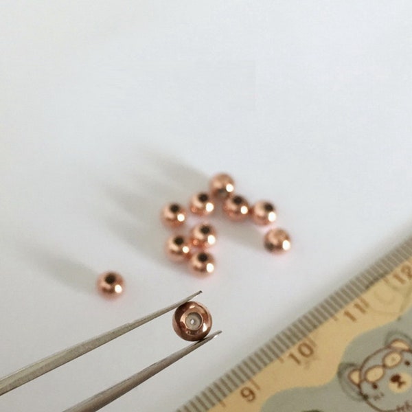 14K Rose Gold gefüllte runde Silikonperlen mit geschlossenem Ring, Rosegold gefüllte Smart Perlen mit Silikon, Rosegold runde Stopperperlen 3mm 4mm
