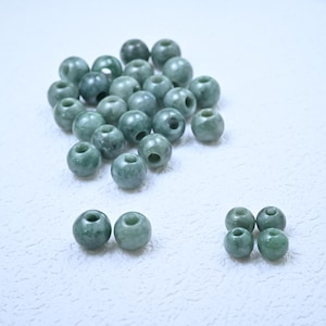 Cuentas redondas de jade genuino, cuenta de bola de jade verde, espaciador liso, cuenta de piedra preciosa, espaciador de pulsera, cuenta de piedra curativa, cuenta de agujero grande