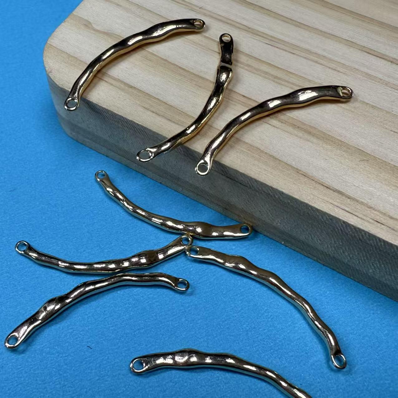 14K Gold Plated Curve Tube Connector w/ Rings, Gold Tone Irregular Curve Tube Connector, Bracelet Bar Connector for Jewelry Making Supplies