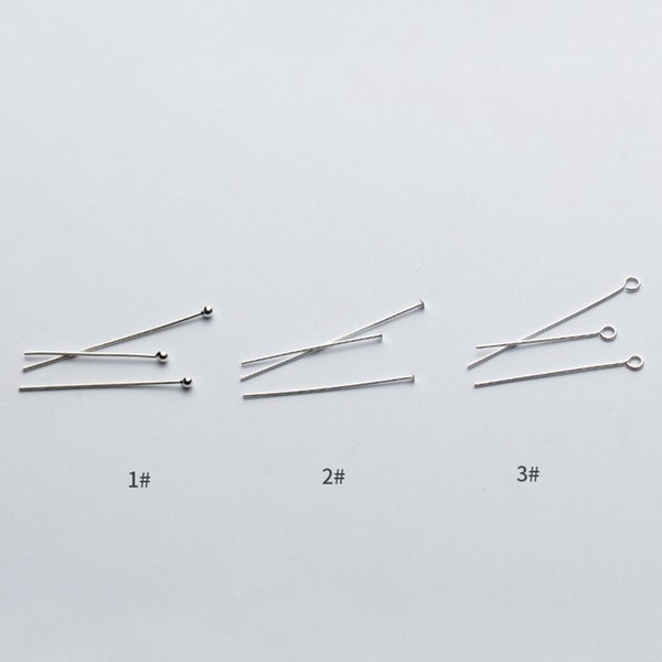 50 Sterling Silver Pins Headpins, Ball Head Pins, Flat Head Pins, 925 Silver Eys Pins , Ball Pins, Flat Pins 15mm 20mm 25mm 30mm 35mm 40mm