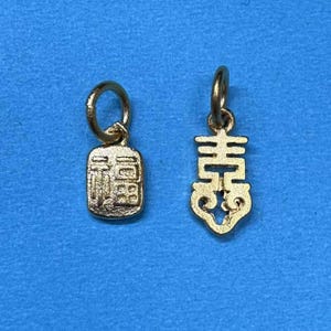 14K Gold Tone Lucky Word Charm Fu, Gold Tone Good Fortune Charms, Ingot Lucky Charm, Lucky Round Tag Charms For Jewelry Making Supplies