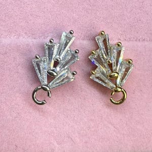 18k Gold Plated Zircon Leaves Earring Stud With S925 Silver Ear Stick, CZ Pave Zircon Leaf Earring Post With Loop, Earring Setting 7*14mm