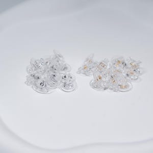 コンフォートディスク付きスターリングシルバーのイヤリングナット、シリコン製のブレットイヤリングナット、イヤリングナット、ロジウム/ゴールド/ローズゴールドメッキのイヤリングバック