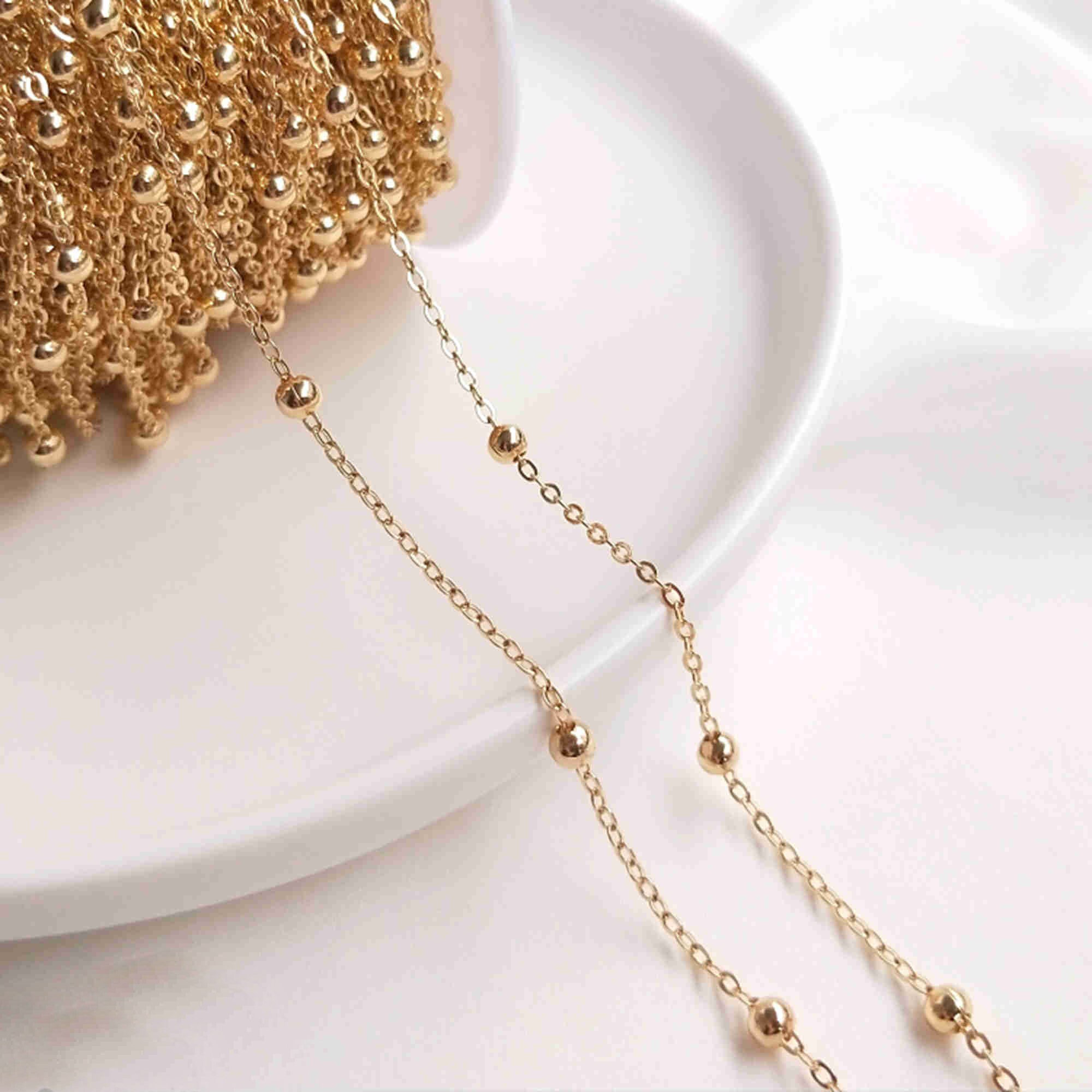 14K Gold Plated Ball Bead Chain Bulk Bead Chains Unfinished Etsy