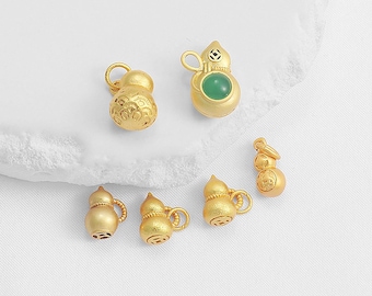 18K Matte Gold Plated Gourd Charm, Auspicious Prosperity Jewelry, Fortune Bracelet Pendant