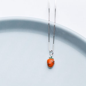 Sterling Silver Enamel Carrot Charm Pendant, Vegetable Bracelet, Food Necklace, Plant Earring, Summer Charm, Vegan Jewelry, Harvest Charm
