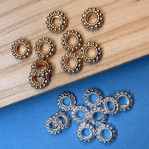 14K Gold Plated Brass Gear Bead, Pony Beads, Large Hole Bead, Wheel Bead, Flower Bead, Floral Spacer, Bracelet Making, Rondelle Beads 8mm