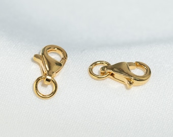 Karabinerverschluss aus Sterlingsilber, Vergoldeter Verschluss mit Biegeringen, Karabinerverschluss für Halskettenarmband