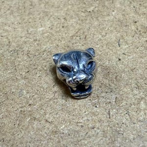 Sterling Silver Leopard Head Bead, Animal Bead, Black Panther Bead, Gothic Style Bead, Bracelet Spacer, Dark Fashion Bead, Punk fashion Bead