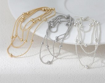 14K Gold Plated Tassel Earrings, Bead Chain Dangle, Layered Jewelry