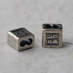 Sterling Silver Vajra Dorje Cube Bead, Vajrayana Melong Spacer Beads, 925 Silver Tibetan Spacer Bead, Bracelet Bead, Buddhism Cube Bead image 2