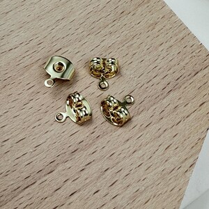 18K Gold Plated Ear Nuts with Loop, Gold Tone Earring Backs, Earring Backing, Earring Nuts, Ear Stopper, Wholesale Blanks