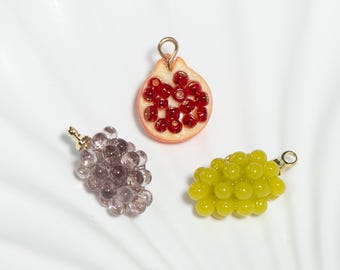 Resin Fruit Charms, Pomegranate and Grape, Jewelry Making (10pcs)