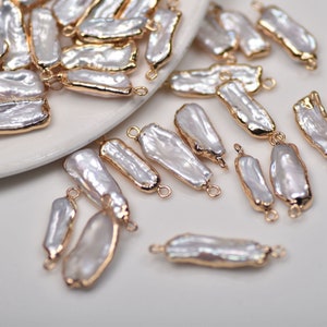 Natural gold plated Baroque rectangle Pearl Charms, Earring charms necklace Baroque pendants jewelry making Bracelet DIY Supplies