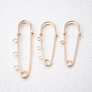 Épingle de sécurité plaquée or 14 carats avec plusieurs boucles, broche de ton rhodium, épingle de kilt, épingle à breloques, épingle de mariée, épingle au dos pour la fabrication de bijoux
