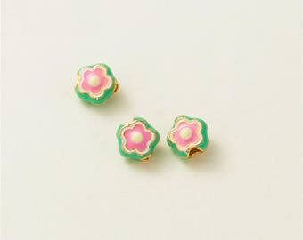 Gold Plated Sterling Silver Enamel Flower Bead, Garden Blossom, 6mm