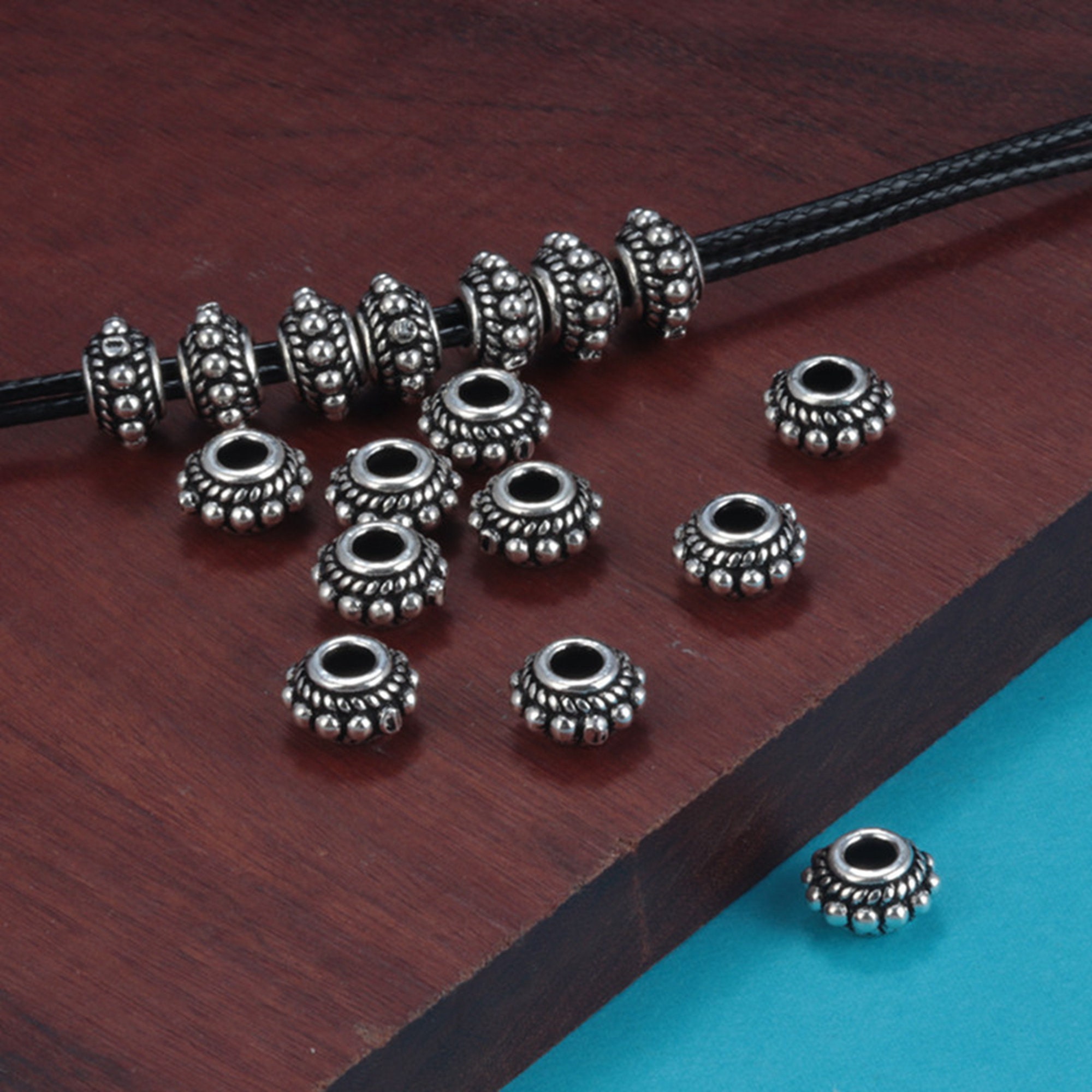 Sterling Silver Corrugated Tire Bead 925 Silver Rondelle Etsy