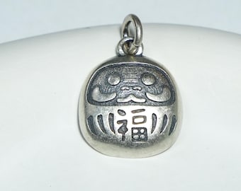 Sterling Silver Daruma Charm Pendant, Good Luck Bracelet, Fortune Necklace, Meditation Earring, Small Charm, Blessing Jewelry,Buddhist Charm