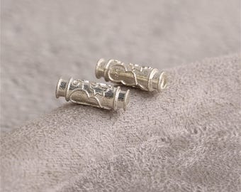 Sterling Silver Tube Bead, Lucky Gourd Pattern Tube Bead, S925 Silver Column Spacer, DIY Jewelry Finding
