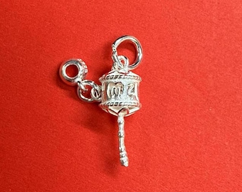 Sterling Silver Tibetan Prayer Wheel Charm, Om Mantra